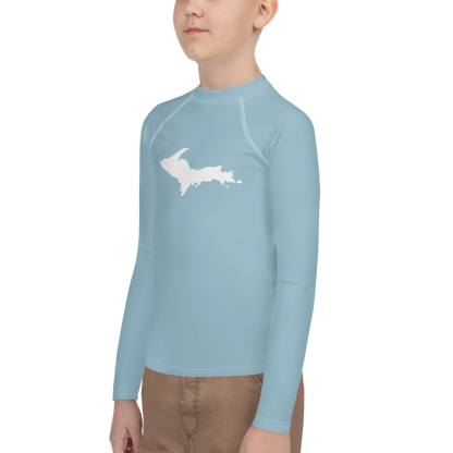 Michigan Upper Peninsula Rash Guard (w/ UP Outline) | Youth - Opal Blue