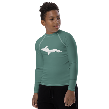 Michigan Upper Peninsula Rash Guard (w/ UP Outline) | Youth - Copper Green