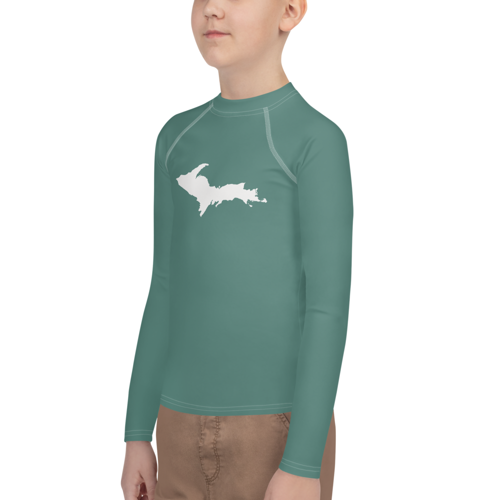 Michigan Upper Peninsula Rash Guard (w/ UP Outline) | Youth - Copper Green