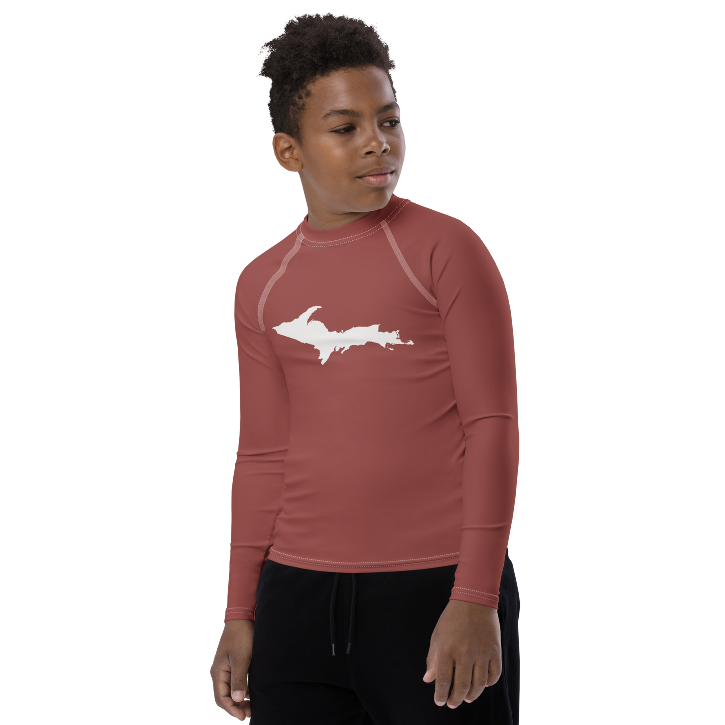 Michigan Upper Peninsula Rash Guard (w/ UP Outline) | Youth - Ore Dock Red