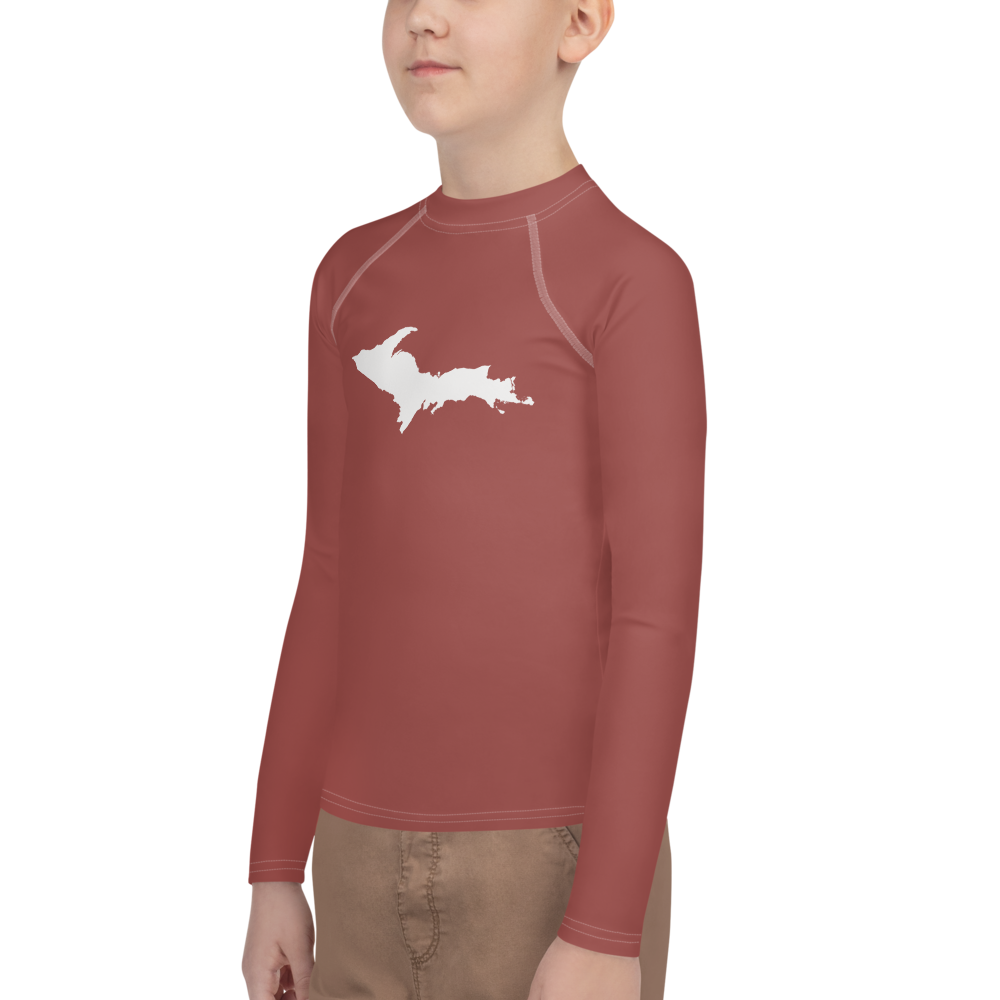 Michigan Upper Peninsula Rash Guard (w/ UP Outline) | Youth - Ore Dock Red