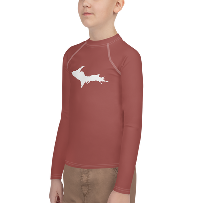 Michigan Upper Peninsula Rash Guard (w/ UP Outline) | Youth - Ore Dock Red