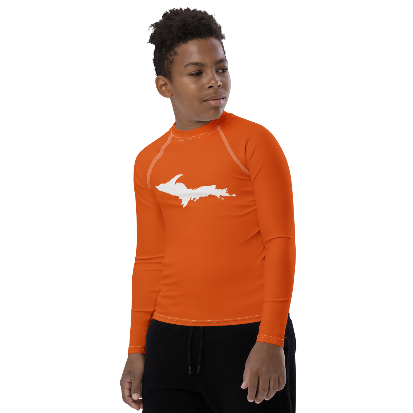 Michigan Upper Peninsula Rash Guard (w/ UP Outline) | Youth - Maple Leaf Orange