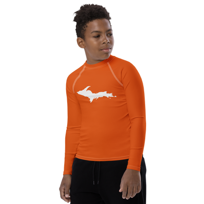 Michigan Upper Peninsula Rash Guard (w/ UP Outline) | Youth - Maple Leaf Orange