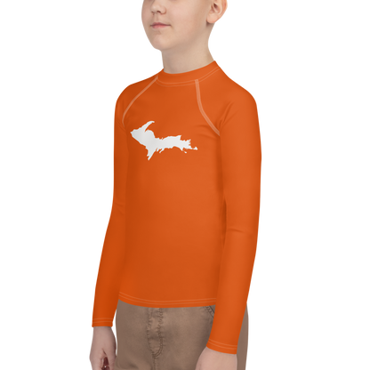 Michigan Upper Peninsula Rash Guard (w/ UP Outline) | Youth - Maple Leaf Orange