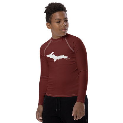 Michigan Upper Peninsula Rash Guard (w/ UP Outline) | Youth - Cherrywood Color