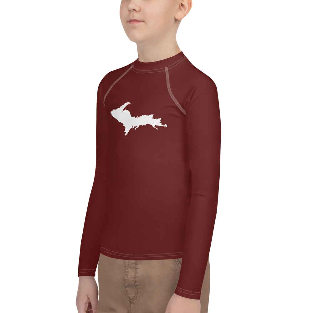 Michigan Upper Peninsula Rash Guard (w/ UP Outline) | Youth - Cherrywood Color