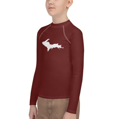 Michigan Upper Peninsula Rash Guard (w/ UP Outline) | Youth - Cherrywood Color