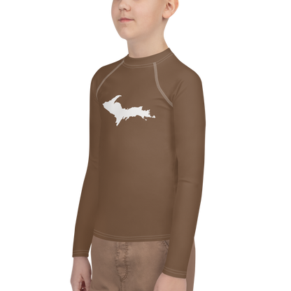 Michigan Upper Peninsula Rash Guard (w/ UP Outline) | Youth - Coffee Color