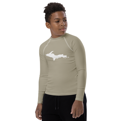 Michigan Upper Peninsula Rash Guard (w/ UP Outline) | Youth - Petoskey Stone Beige