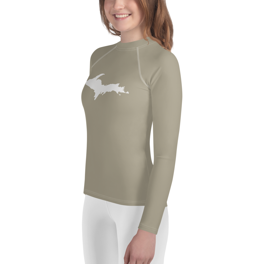 Michigan Upper Peninsula Rash Guard (w/ UP Outline) | Youth - Petoskey Stone Beige