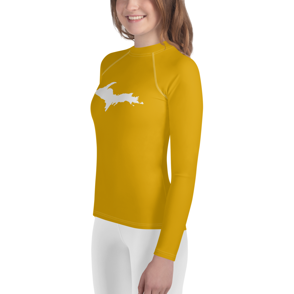 Michigan Upper Peninsula Rash Guard (w/ UP Outline) | Youth - Gold