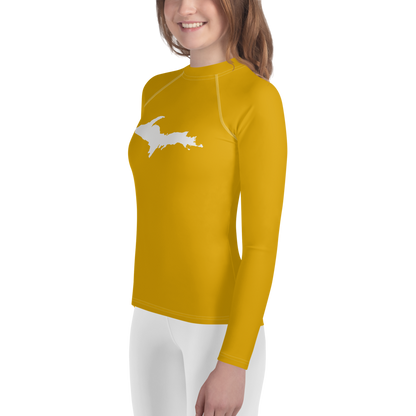 Michigan Upper Peninsula Rash Guard (w/ UP Outline) | Youth - Gold