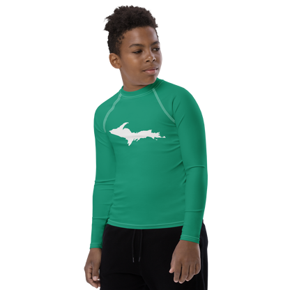 Michigan Upper Peninsula Rash Guard (w/ UP Outline) | Youth - Emerald Green