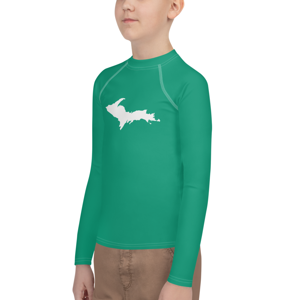 Michigan Upper Peninsula Rash Guard (w/ UP Outline) | Youth - Emerald Green