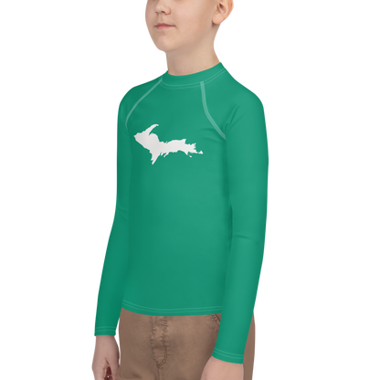 Michigan Upper Peninsula Rash Guard (w/ UP Outline) | Youth - Emerald Green