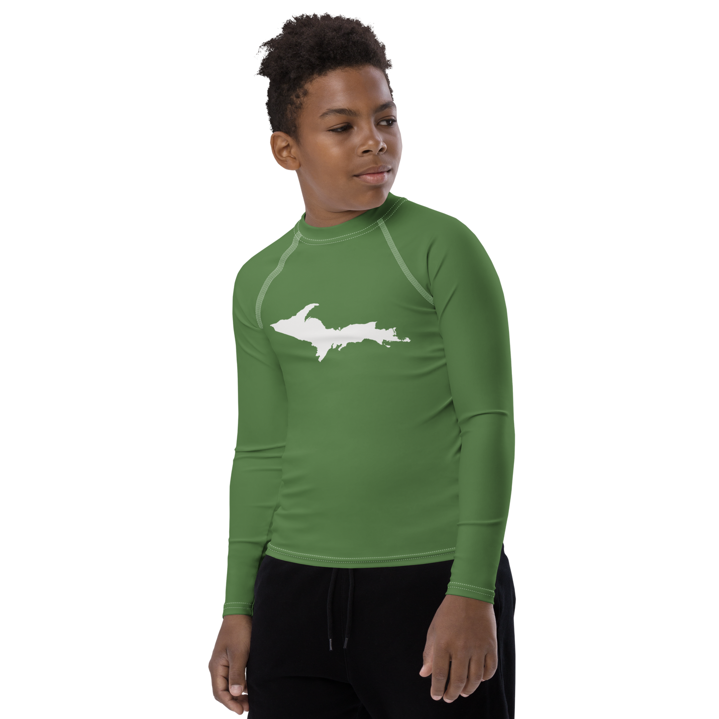 Michigan Upper Peninsula Rash Guard (w/ UP Outline) | Youth - Pine Green