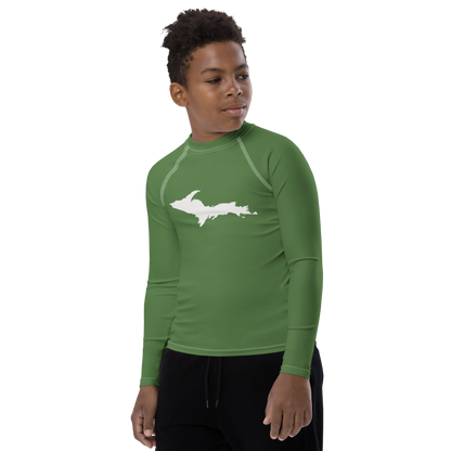 Michigan Upper Peninsula Rash Guard (w/ UP Outline) | Youth - Pine Green