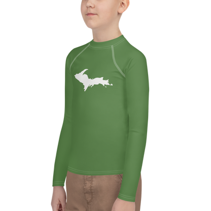 Michigan Upper Peninsula Rash Guard (w/ UP Outline) | Youth - Pine Green