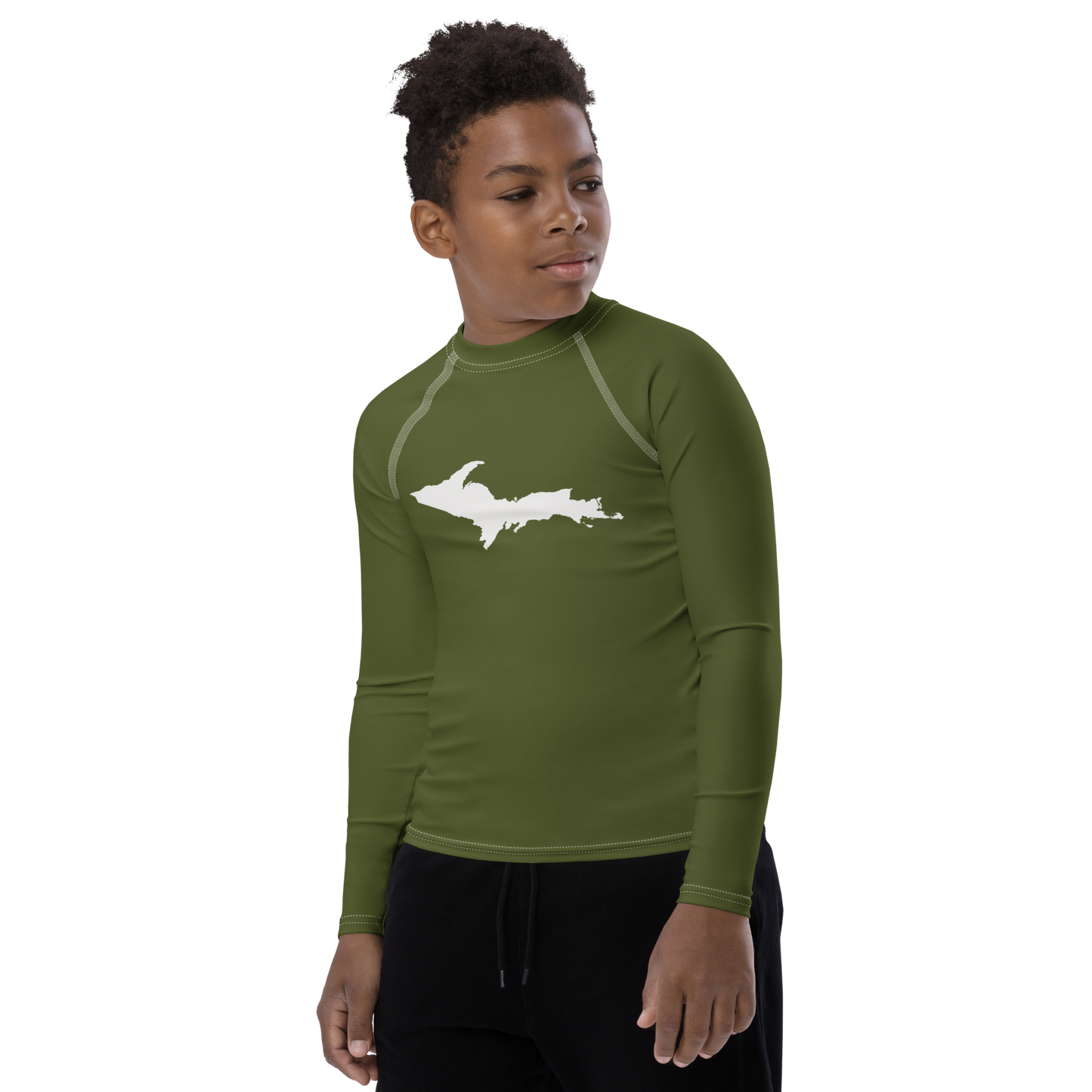 Michigan Upper Peninsula Rash Guard (w/ UP Outline) | Youth - Army Green