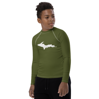 Michigan Upper Peninsula Rash Guard (w/ UP Outline) | Youth - Army Green