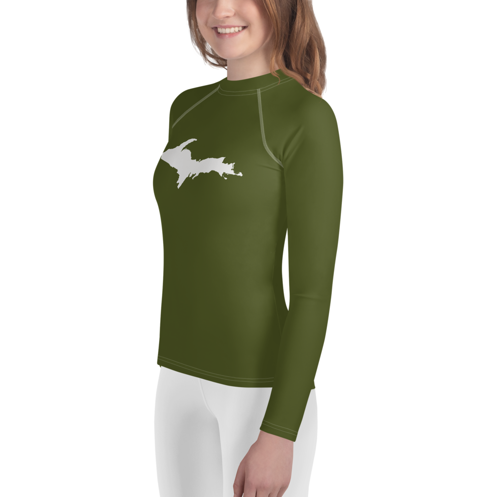 Michigan Upper Peninsula Rash Guard (w/ UP Outline) | Youth - Army Green