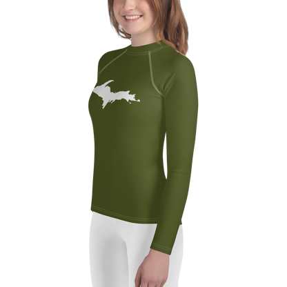 Michigan Upper Peninsula Rash Guard (w/ UP Outline) | Youth - Army Green