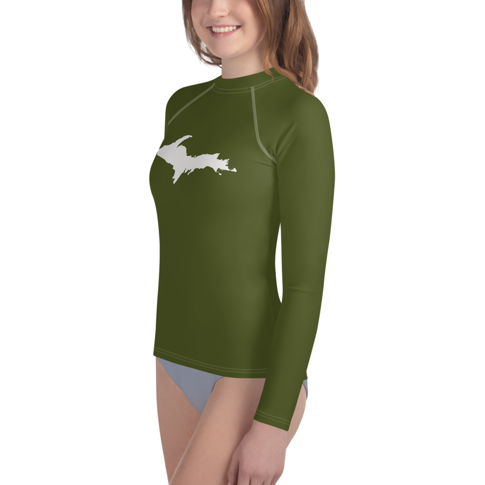 Michigan Upper Peninsula Rash Guard (w/ UP Outline) | Youth - Army Green