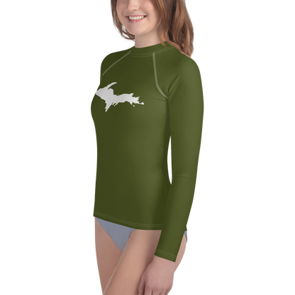 Michigan Upper Peninsula Rash Guard (w/ UP Outline) | Youth - Army Green