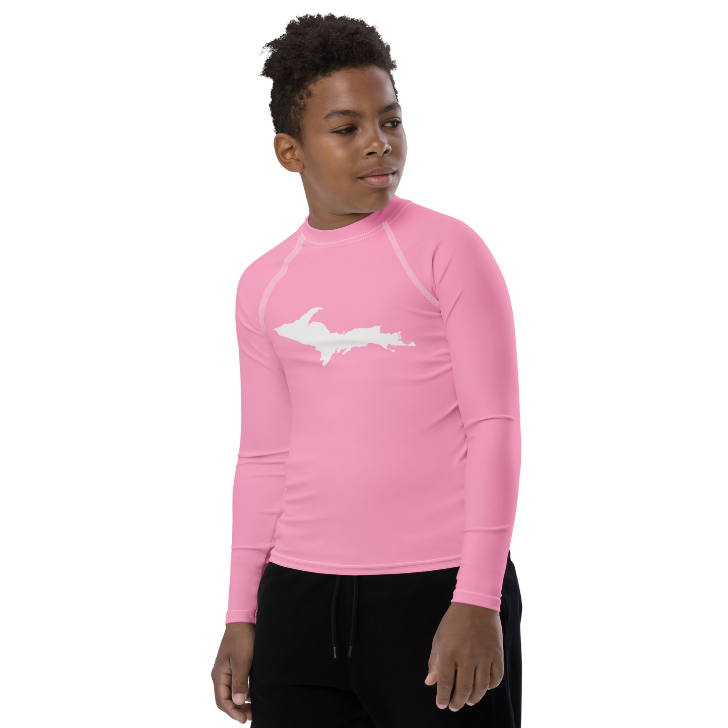 Michigan Upper Peninsula Rash Guard (w/ UP Outline) | Youth - '67 Caddie Pink