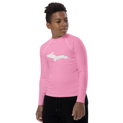 Michigan Upper Peninsula Rash Guard (w/ UP Outline) | Youth - '67 Caddie Pink