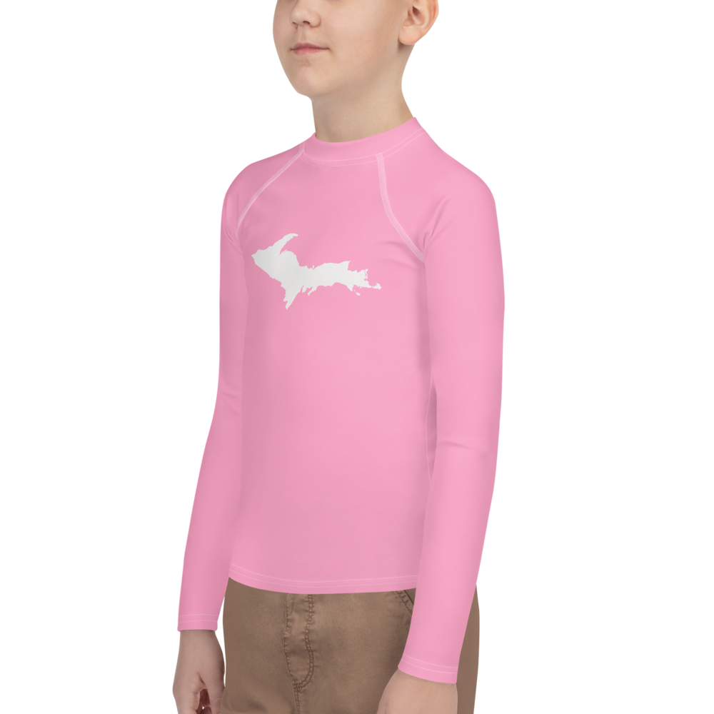 Michigan Upper Peninsula Rash Guard (w/ UP Outline) | Youth - '67 Caddie Pink