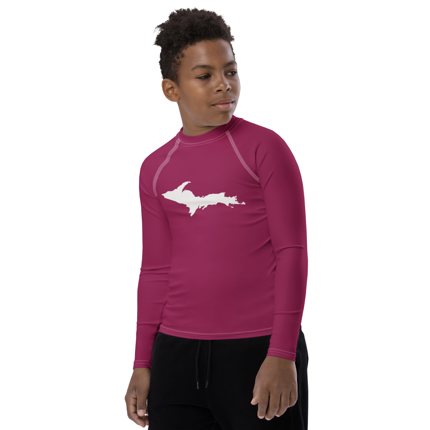 Michigan Upper Peninsula Rash Guard (w/ UP Outline) | Youth - Ruby Red