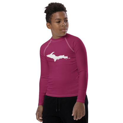 Michigan Upper Peninsula Rash Guard (w/ UP Outline) | Youth - Ruby Red