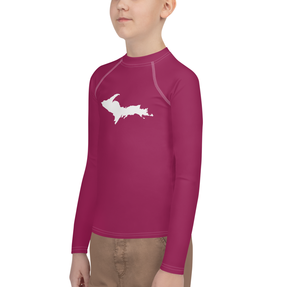 Michigan Upper Peninsula Rash Guard (w/ UP Outline) | Youth - Ruby Red