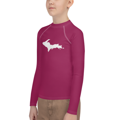 Michigan Upper Peninsula Rash Guard (w/ UP Outline) | Youth - Ruby Red