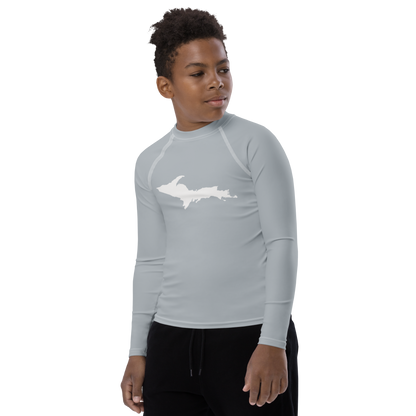 Michigan Upper Peninsula Rash Guard (w/ UP Outline) | Youth - Silver