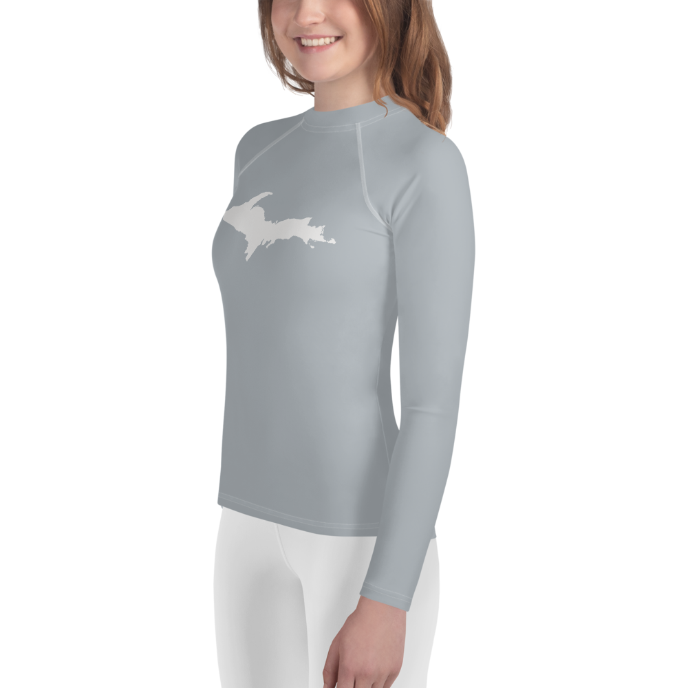 Michigan Upper Peninsula Rash Guard (w/ UP Outline) | Youth - Silver