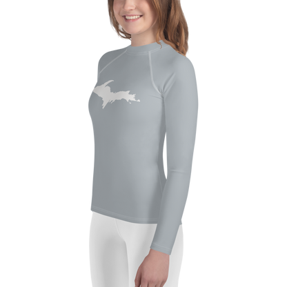 Michigan Upper Peninsula Rash Guard (w/ UP Outline) | Youth - Silver