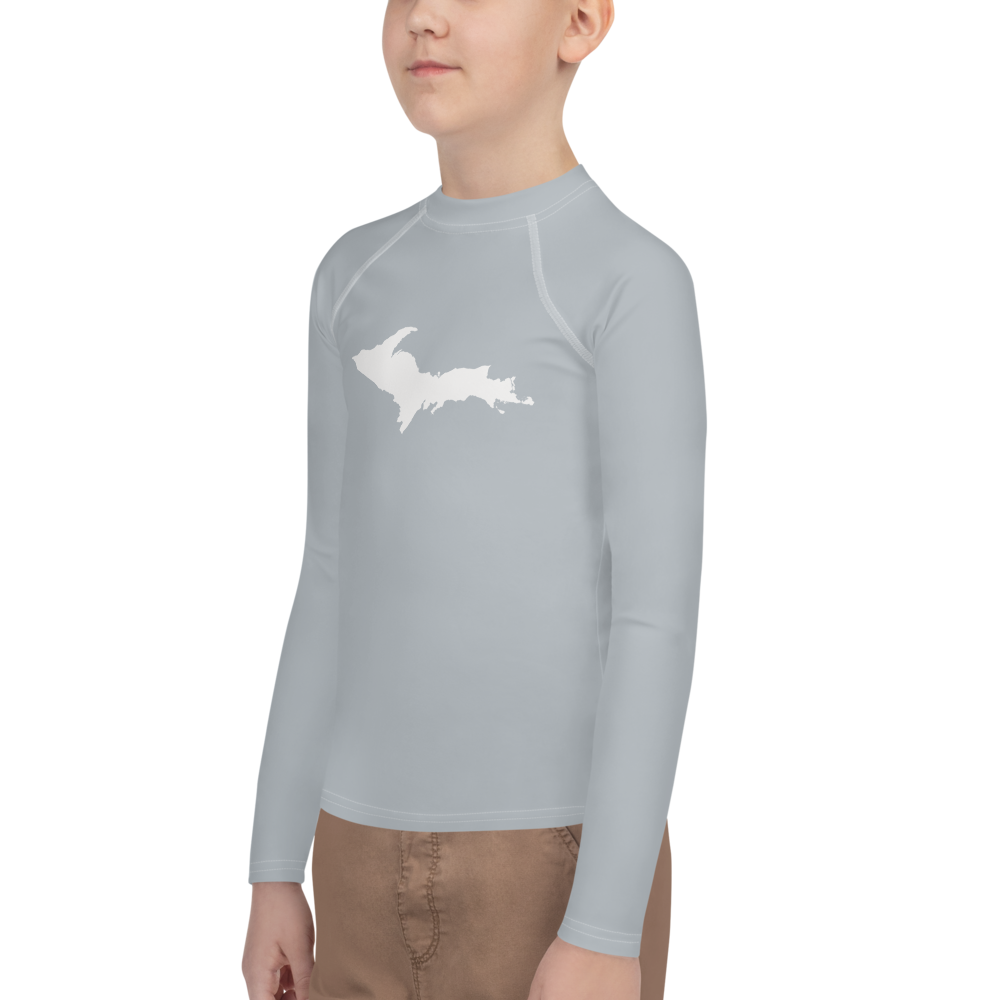 Michigan Upper Peninsula Rash Guard (w/ UP Outline) | Youth - Silver