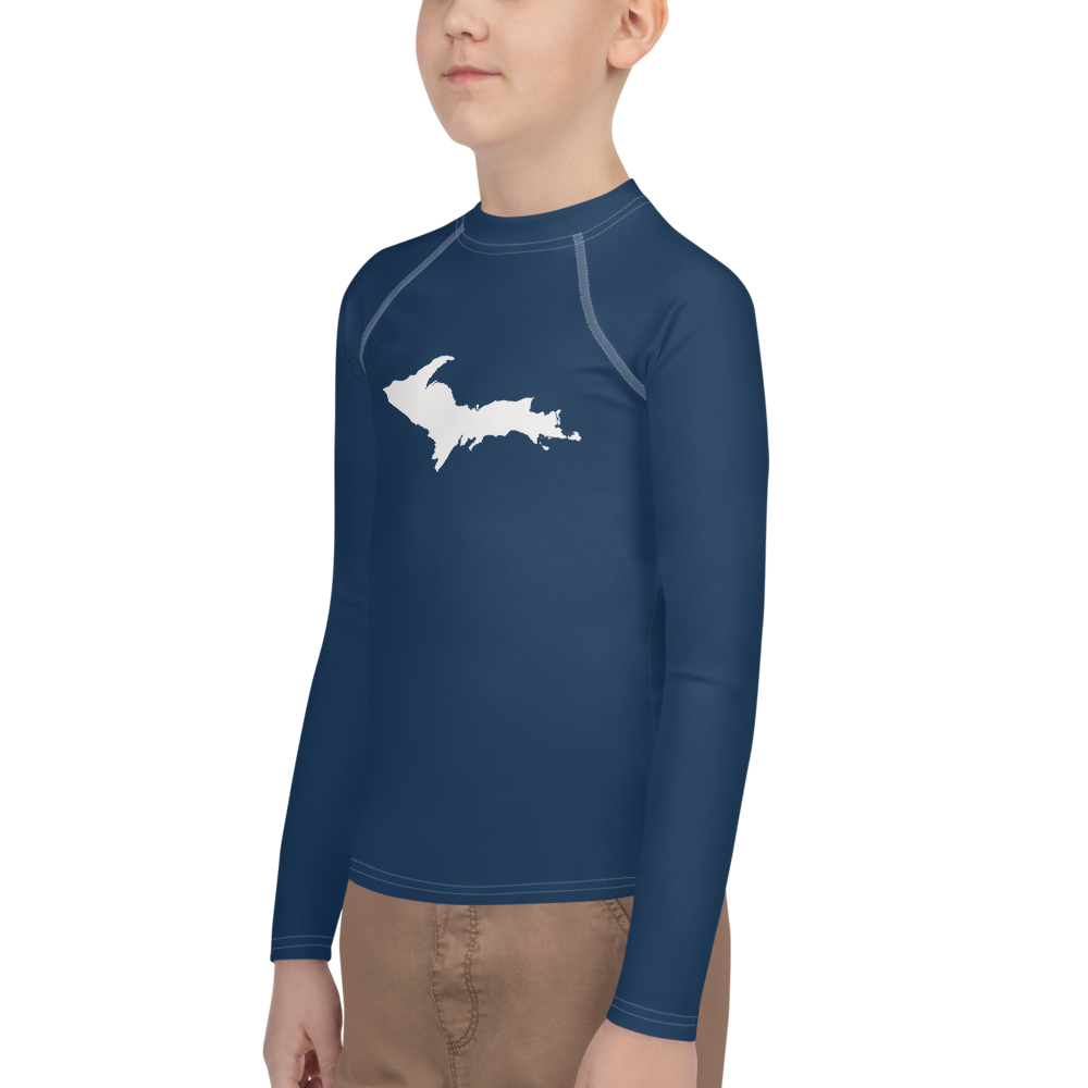 Michigan Upper Peninsula Rash Guard (w/ UP Outline) | Youth - Navy