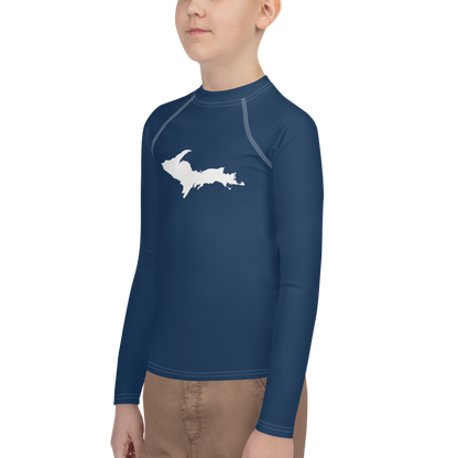 Michigan Upper Peninsula Rash Guard (w/ UP Outline) | Youth - Navy