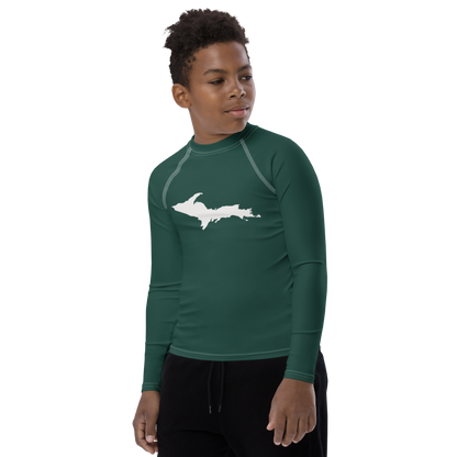 Michigan Upper Peninsula Rash Guard (w/ UP Outline) | Youth - Laconic Green