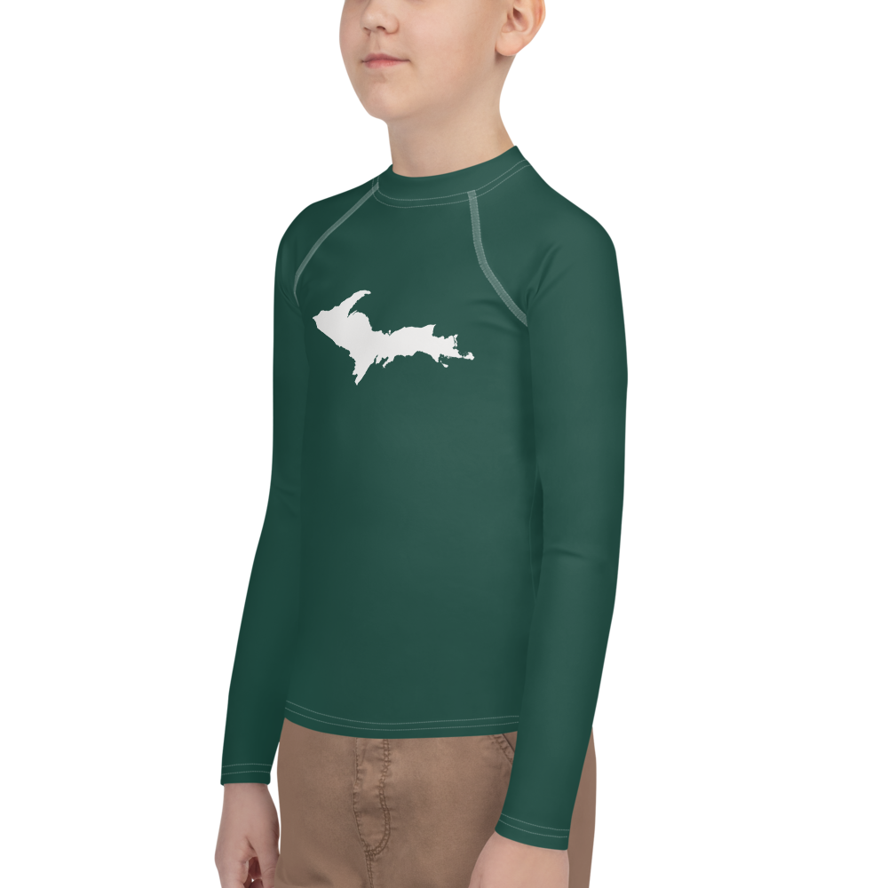 Michigan Upper Peninsula Rash Guard (w/ UP Outline) | Youth - Laconic Green