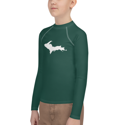 Michigan Upper Peninsula Rash Guard (w/ UP Outline) | Youth - Laconic Green