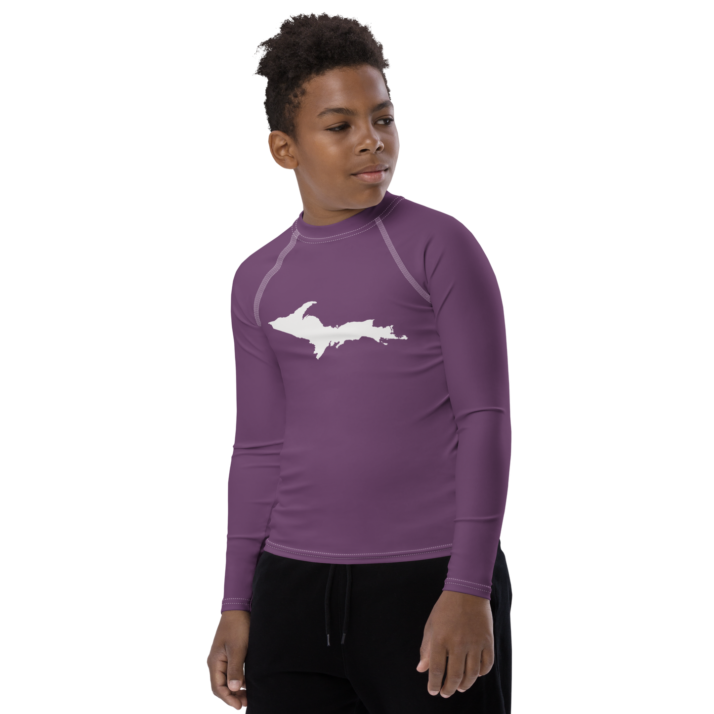 Michigan Upper Peninsula Rash Guard (w/ UP Outline) | Youth - Plum