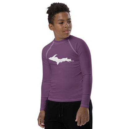 Michigan Upper Peninsula Rash Guard (w/ UP Outline) | Youth - Plum