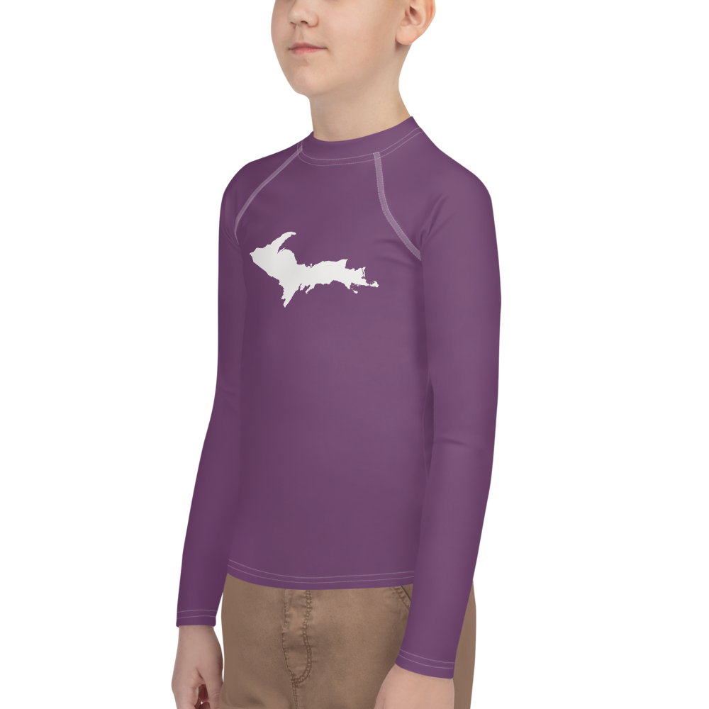 Michigan Upper Peninsula Rash Guard (w/ UP Outline) | Youth - Plum