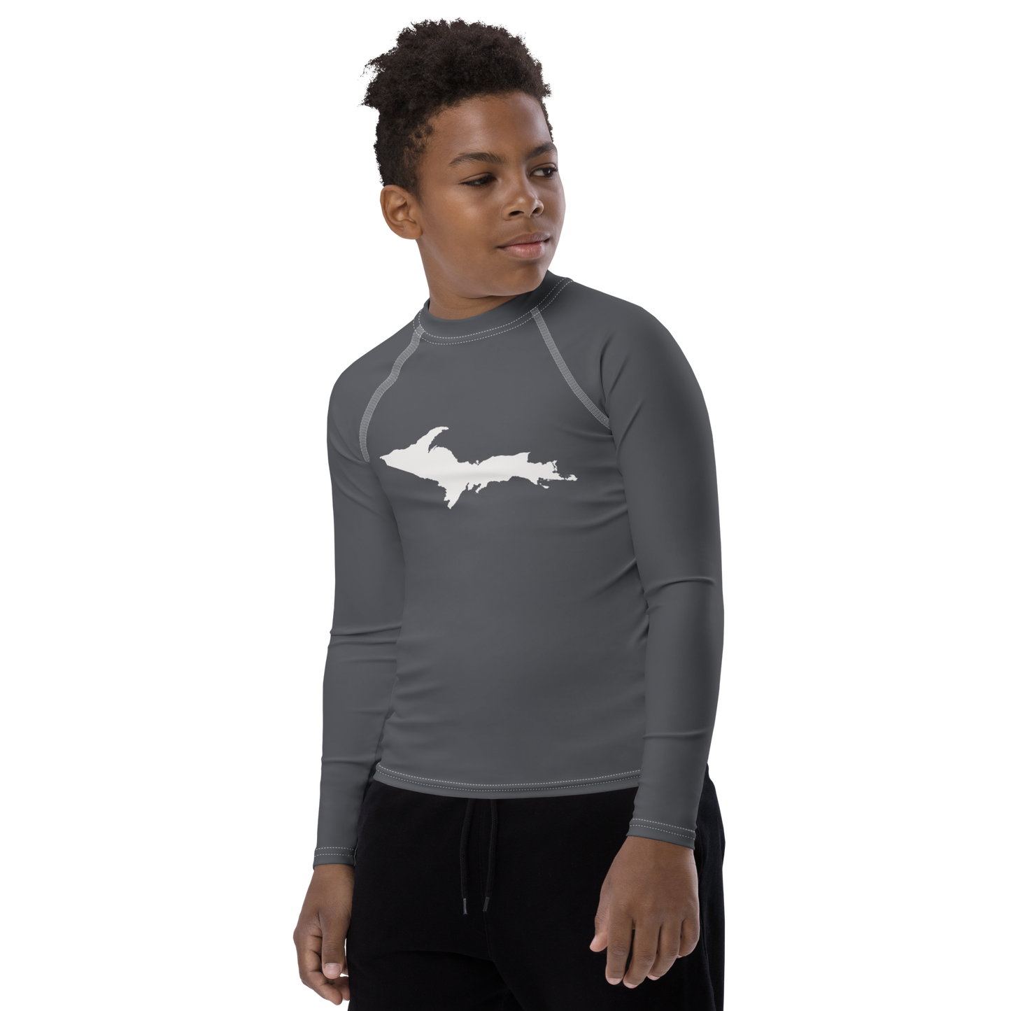 Michigan Upper Peninsula Rash Guard (w/ UP Outline) | Youth - Iron Ore Grey