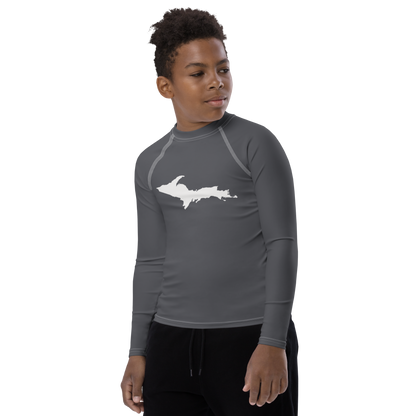 Michigan Upper Peninsula Rash Guard (w/ UP Outline) | Youth - Iron Ore Grey